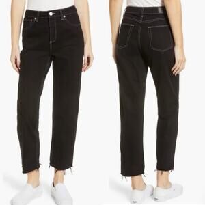 BDG Pax High Waist Raw Hem Cropped Black Jean‎ with Contrast Stitching
